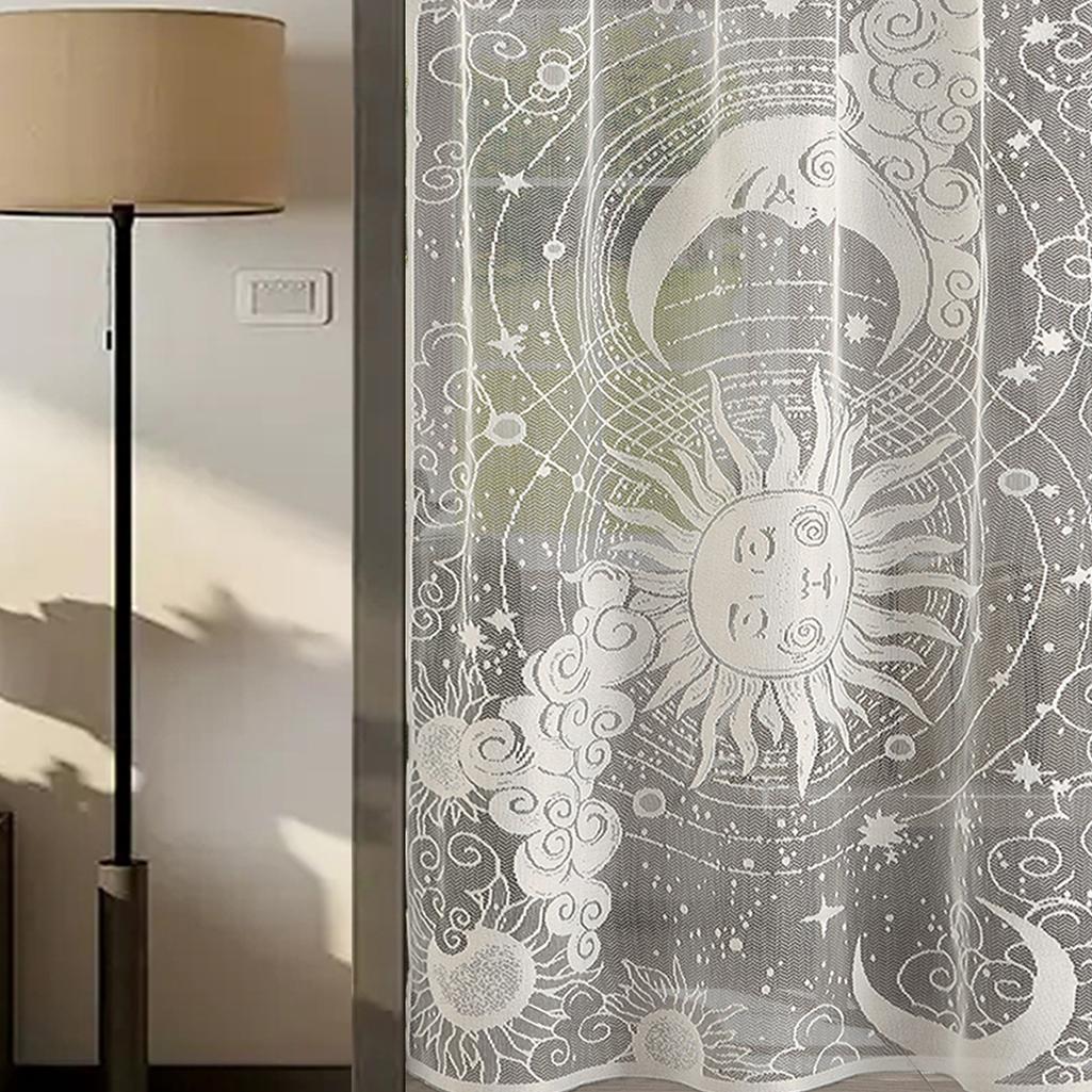 Sun & Moon Pattern Door Curtain, 1 Count Exquisite Lace Door Curtain, Home Decoration Curtain, Home Decor for Living Room Bedroom Hotel Salon