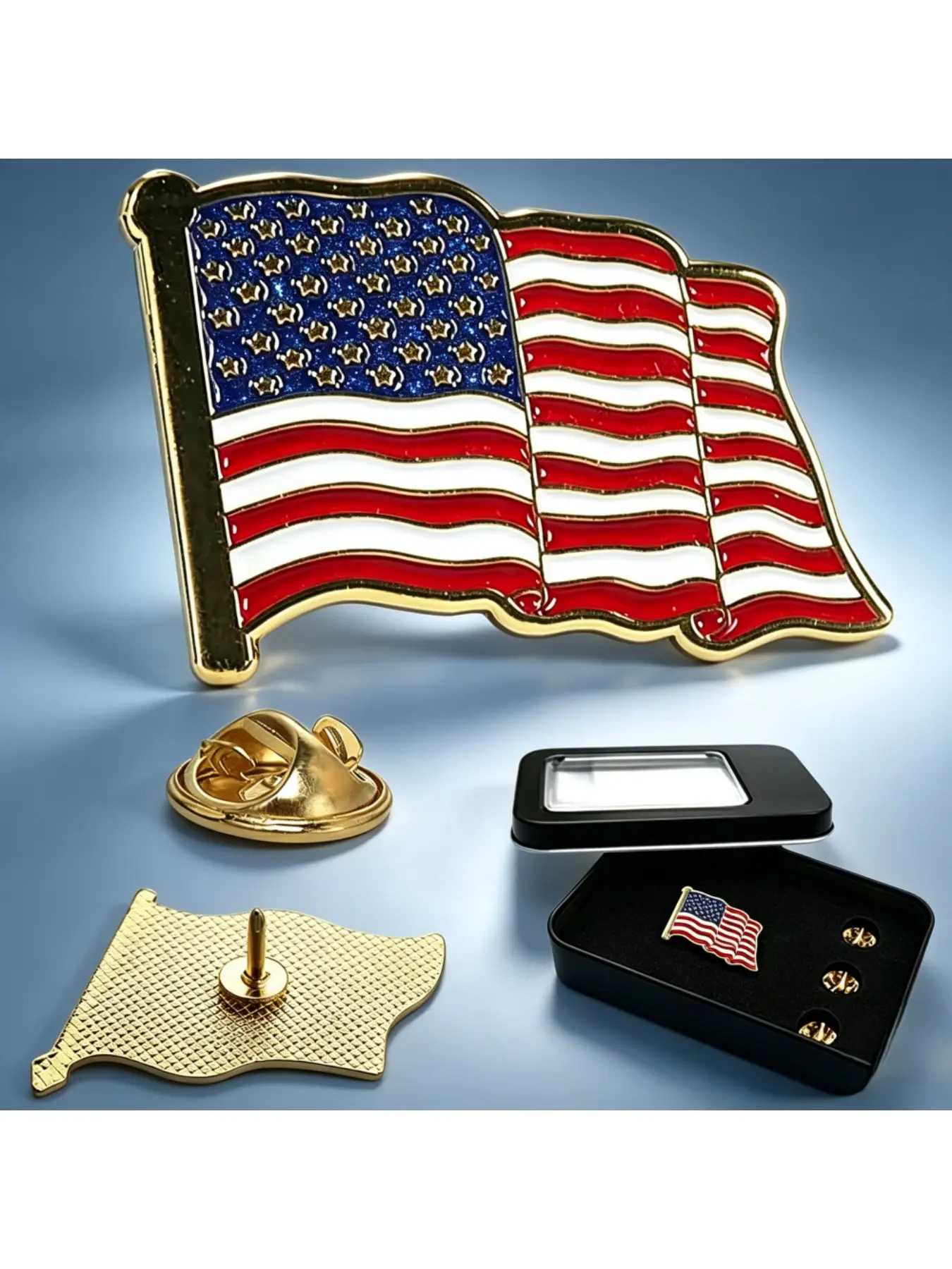Wavy American Flag Enamel Lapel Pin, US Patriotic Waving Flag Brooch, Clothing Suit Backpack Decor Jewelry Accessory With Gift Box For Men Women