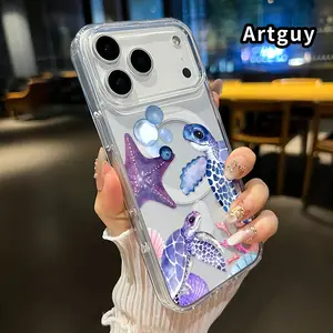 Magnetic Soft Case for iPhone 17 16  Pro Max Plus 15 14 13 12 11 Air E Non-Yellowing Drop Protection Transparent Acrylic Large Hole Oceanic Friends' Reverie Pattern Shockproof Silicone Cover Supports Wireless Charging