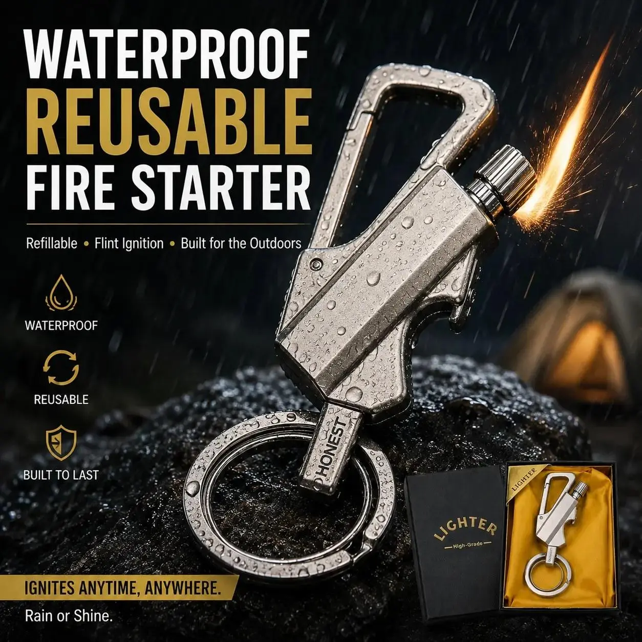 Refillable Permanent Match Infinity Fire Starter - Waterproof Windproof Lighters, Kerosene Metal Lighter with Keychain Bottle Opener Multi-Tool, Camping Survival Handheld Tool, Unique Practical Gift for Men (Car Interior Decoration Accessory)