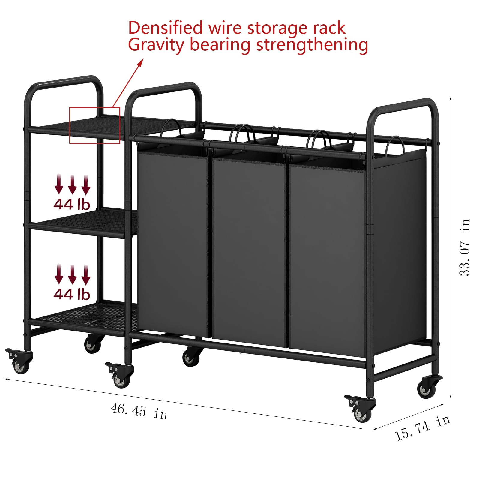 3-Bag Laundry Sorting Trolley with Storage Rack 3-Section Laundry Basket Sorter with 3-Tier Storage Rack with Lockable Rolling Wheels Laundry Separation Basket with Removable Bag for Dirty Clothes Deals For You Days 3-Bag Laundry Sorting Trolley with Storage Rack 3-Section Laundry Basket Sorter with 3-Tier Storage Rack with Lockable Rolling Wheels Laundry Separation Basket with Removable Bag for Dirty Clothes Deals For You Days