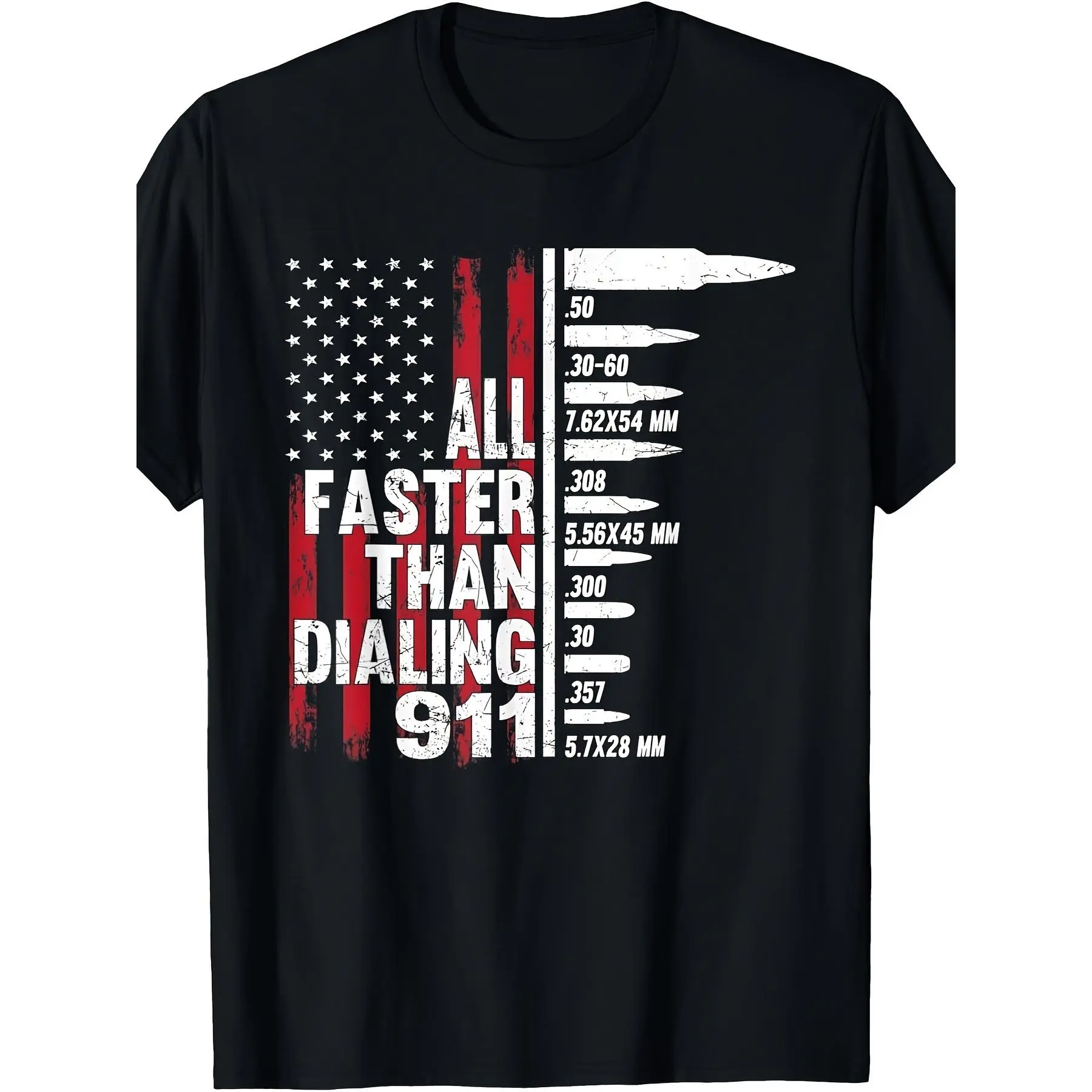 Men's Cotton Short Sleeve Tee Tops - American Flag Gun Lover Menswear, 220g Casual Wear T-Shirt with 10000 Links (All Faster Than Dialing 911 Design)