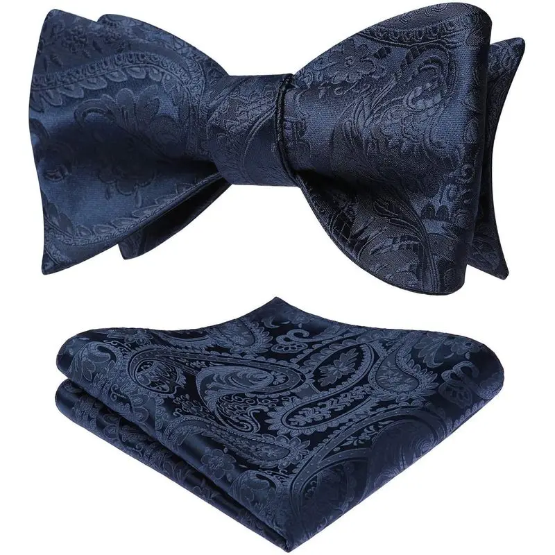 Men's Bow Ties Self Tie Woven Satin Pocket Squares Set Formal Tuxedo Floral Paisley Bowties for Wedding Party Prom