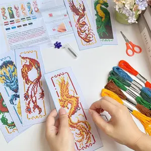 6-Piece Dragon Phoenix Cross Stitch Bookmark Kit, Beginner-Friendly Sewing Set, Includes Thread, Tools, Instructions, Perfect for Reading & Crafting Lovers