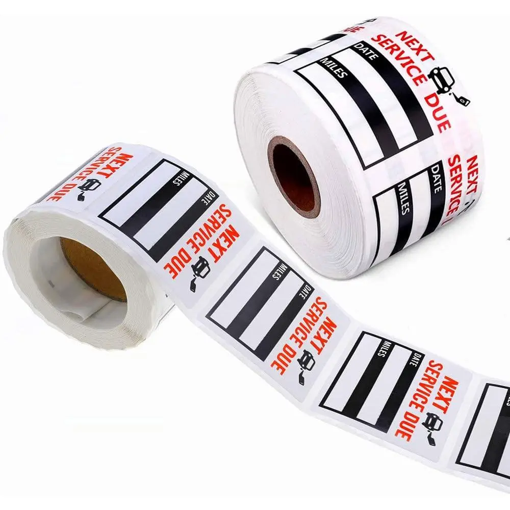 Oil Change Service Reminder Stickers - 300 count 2x2 Black, Next Service Due Roll, Removable Vinyl Peel & Write, No   Sticker (1)