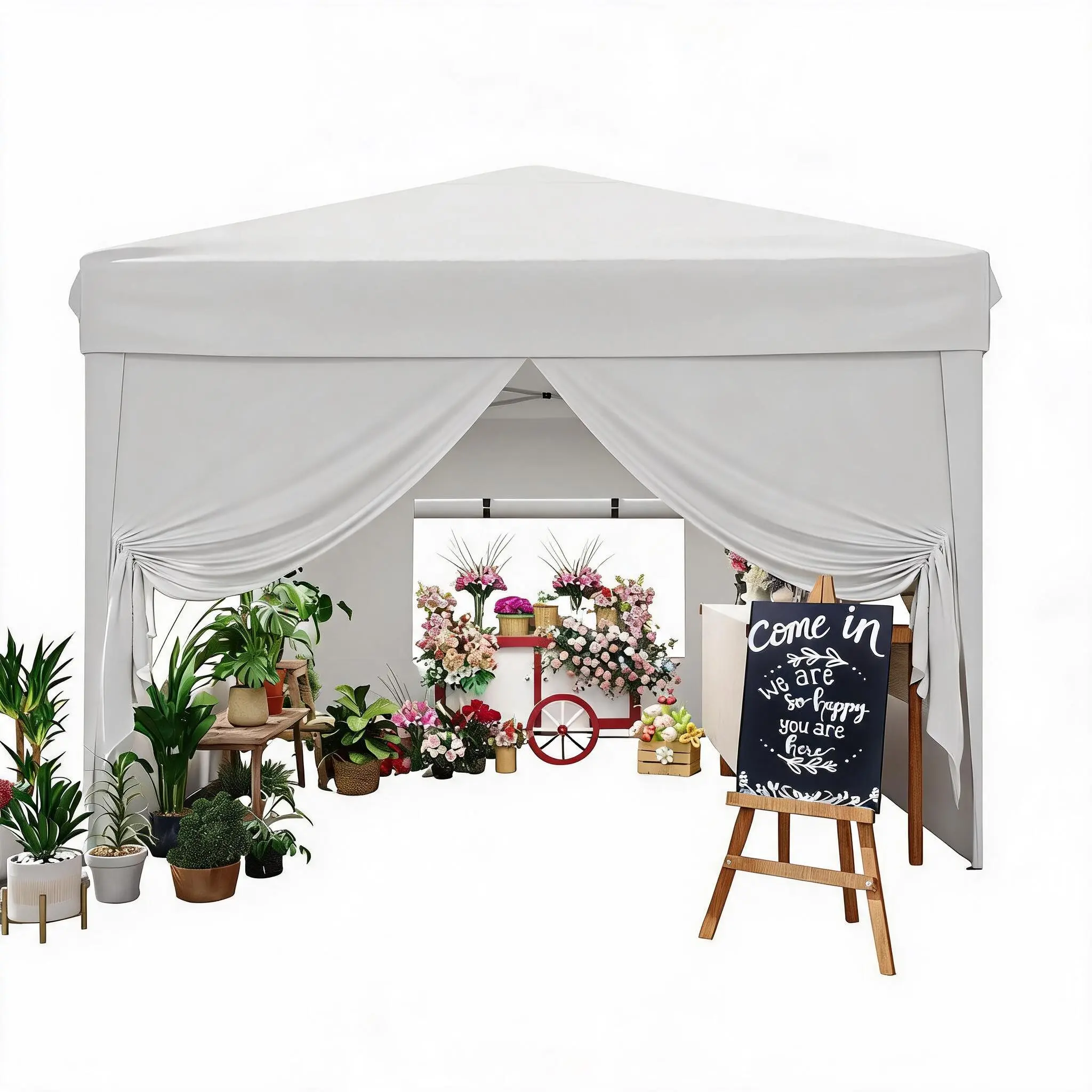 Quick Pop Up Canopy Tent 10x10FT – 4 Sidewalls, Adjustable Height, Sun Shade, Sandbags & Carry Bag, Easy Setup for Outdoor Gazebo, Backyard, Parties, Camping, Commercial Use