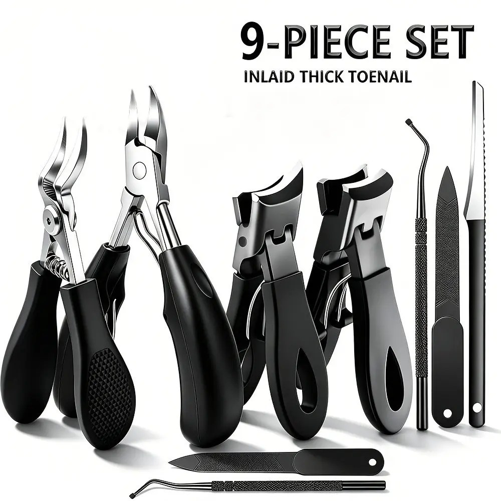 9 Piece Hard Nail Care Tool Kit, Dual Claw Ingrown Clipper, Multiple Nail Clippers, Dead Skin Remover, File, Home Foot Care Set, Pedicure Tools Kit