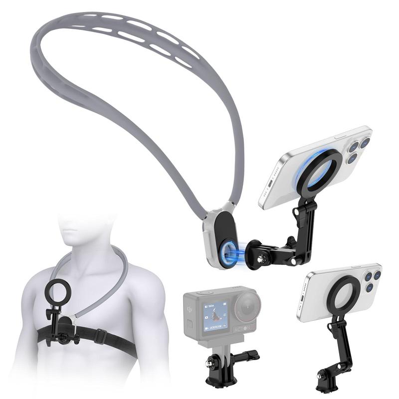 Neck Phone Holder, 1pc Adjustable Neck Mount Phone Holder, Soft Neck Band & Phone Clip, Hands-free Phone Holder for Video Blogging, Compatible with iPhone Samsung Google Pixel, Cell Phone Holder, Stand