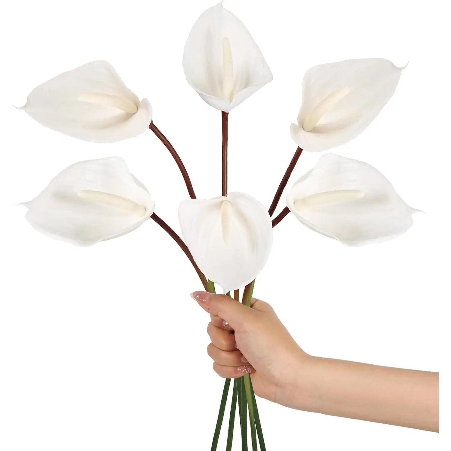 White Anthurium Artificial Flowers,6pcs Faux Anthurium 24" Real Touch Tropical Flowers Large Fake Floral Stems for DIY Wedding Bouquets Table Vase Garden Home Decor (White)