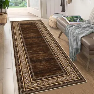 Garvee washable hallway runner, soft, non-slip, kitchen rug, indoor, modern geometric rugs, low pile, throw for laundry room, entrance area, bathroom, red-brown