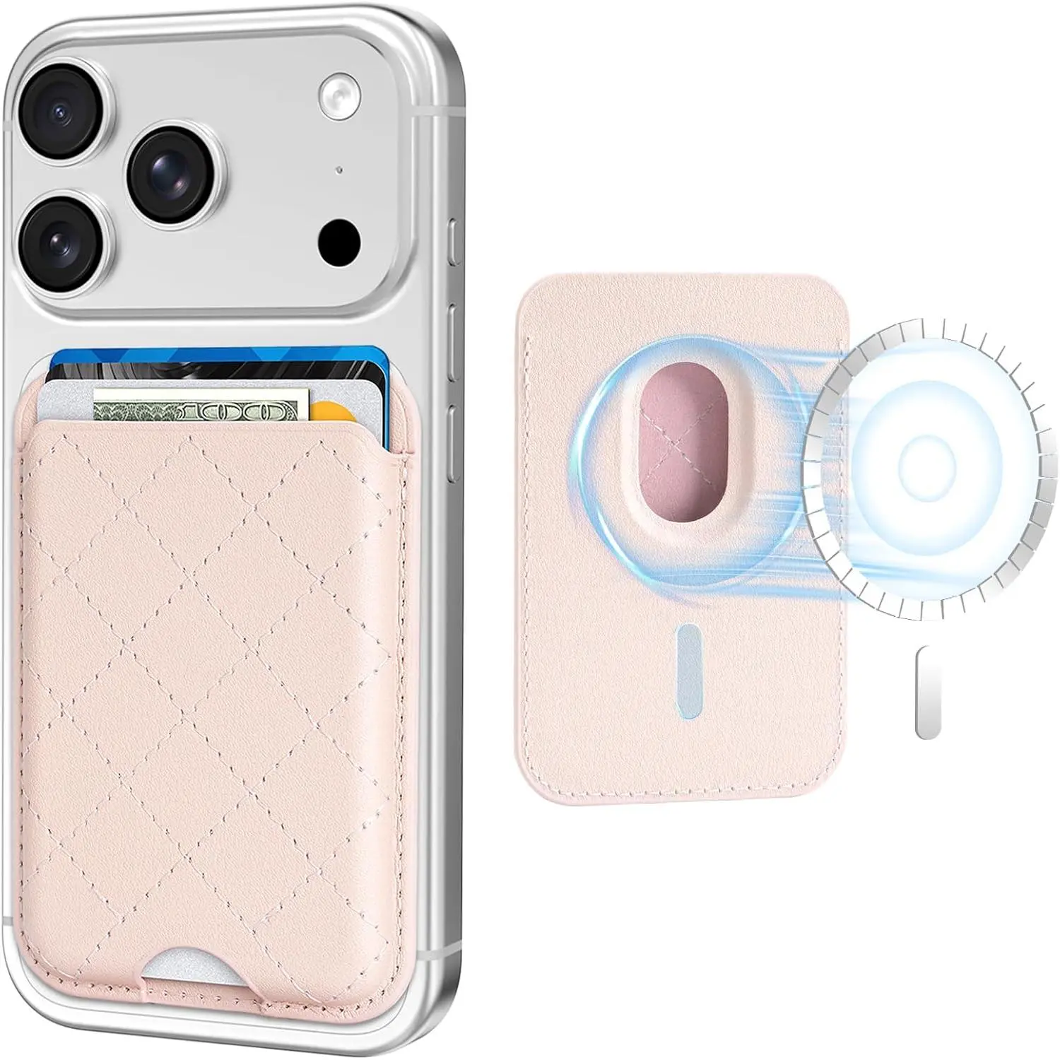 Compatible with Magsafe Wallet  3-Card Holder,  Wallet for , RFID Blocking,  Quilting Leather, Slim for  17/16/15/14/13/12 Series, Not for 13/12 Mini,