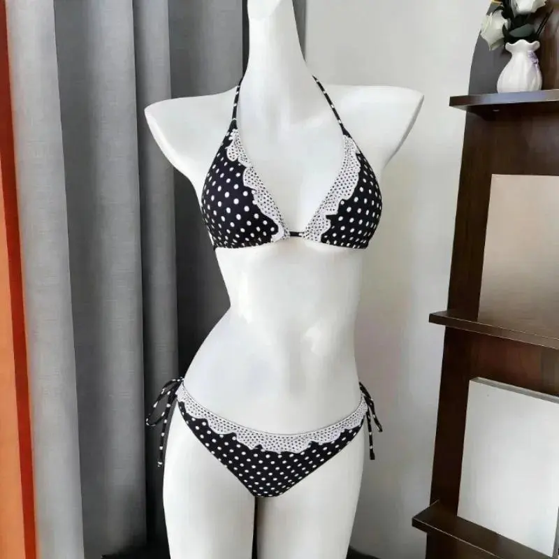 Women Y2k Sweet Bikini Set Japanese Kawaii Print Ruffles Lolita Swimsuit Crop Top + Skirt Two Piece Swimwear Beach Wear