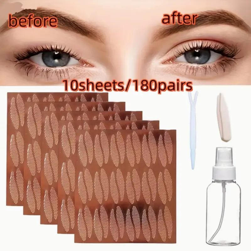 10 Pairs Invisible Eyelid Tape, Strong Adhesive Eye Lift Stickers, Hypoallergenic, Alcohol-Free, Long-Lasting, Includes Application Tool & Spray