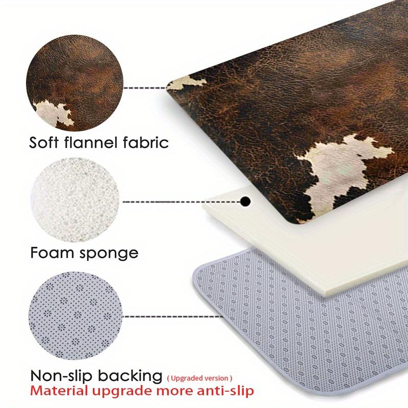 Faux Cowhide Pattern Doormat Flannel Material 0.47inch Thickened Absorbent Non-slip Farmhouse Decorative Mat Soft Lightweight for Door Living Room Bedroom Bathroom Kitchen Laundry Room Machine Washable Home Decoration Mat