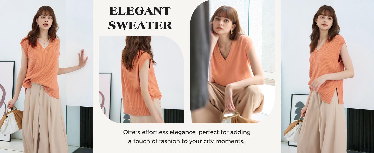 Saodimallsu Womens V Neck Sweater Vest Oversized Ribbed Knit Sleeveless Casual Loose Fit Pullover Tank Top