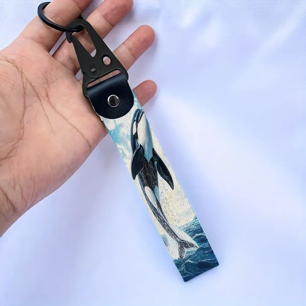 Cartoon Whale Pattern Keychain, Style Car Motorcycle Webbing Lanyard, Vehicle Key Ring, Fashionable Accessory, 1pc