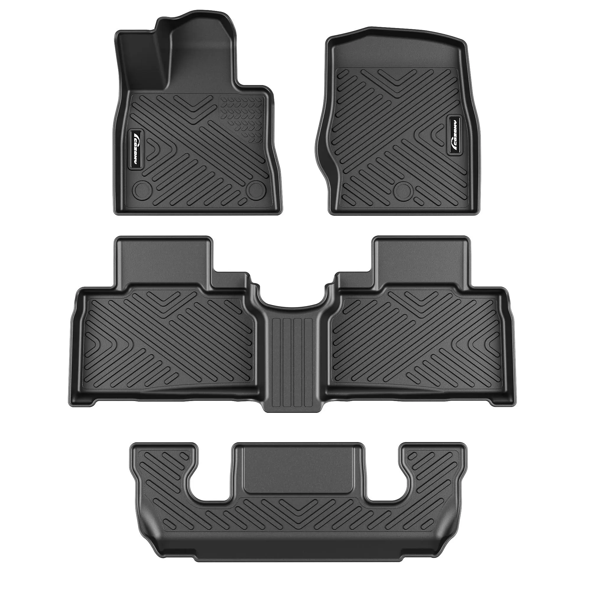 All Weather Black TPE Floor Mats for 2020-2025 Ford Explorer 6 Passenger, Anti Skid, 3 Rows Full Coverage Floor Liners