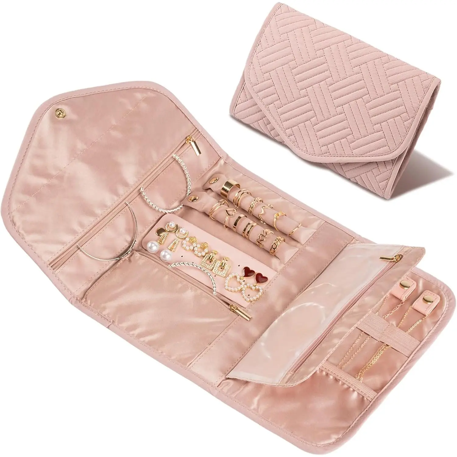 Travel  Organizer Bag Anti- Foldable Small  Roll Travel Case Accessory for Necklaces, Earrings, Rings, Bracelets, Watches,