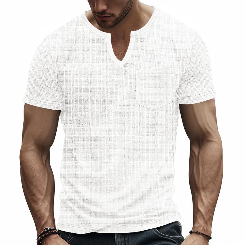 Summer Men's Imitation Hemp Bamboo Joint Loose Breathable Casual V-neck Quick-drying Short-sleeved T-shirt