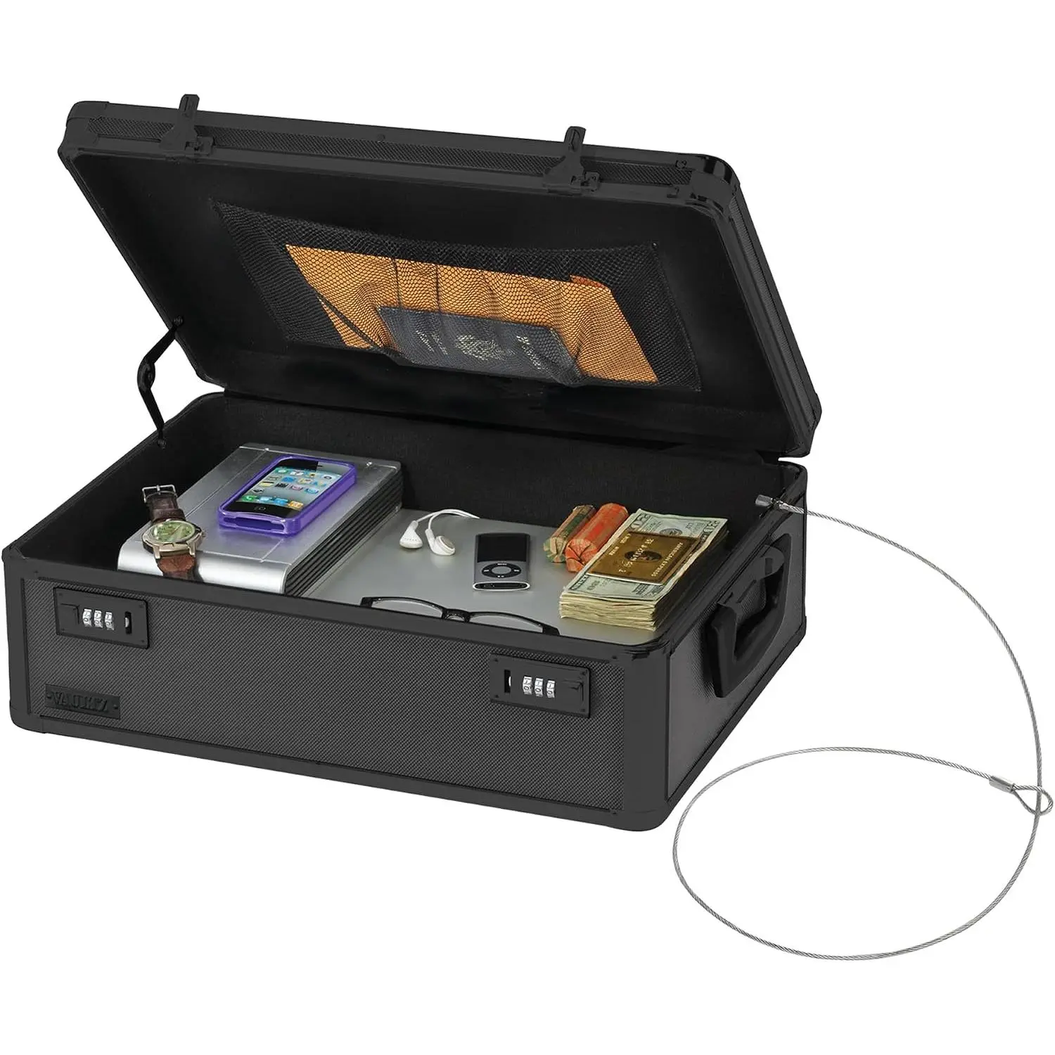 Storage Lock Box - 6.5 x 19.25 x 13.5 Inch Lockable Dorm Storage Trunk with Combination Lock - Briefcase, Medicine Box, Lock Boxes for Personal Items, Cash, Laptop - Black on Black