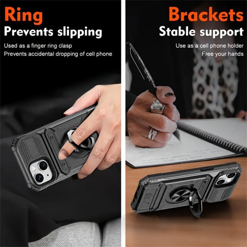 Case For iPhone 17 16E 16 15 14 13 Pro Max 11 Rotated Ring Kickstand Heavy Duty Drop Protection Wallet Phone Case Cover