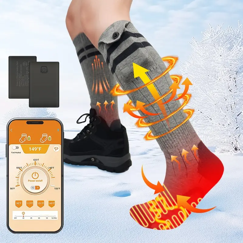 Unisex Electric Heating Socks, Heated Ski Socks, 5000mah Battery, APP Control, Ideal for Winter Outdoor Activities: Fishing, Hunting, Skiing, Cycling, Hiking, Camping