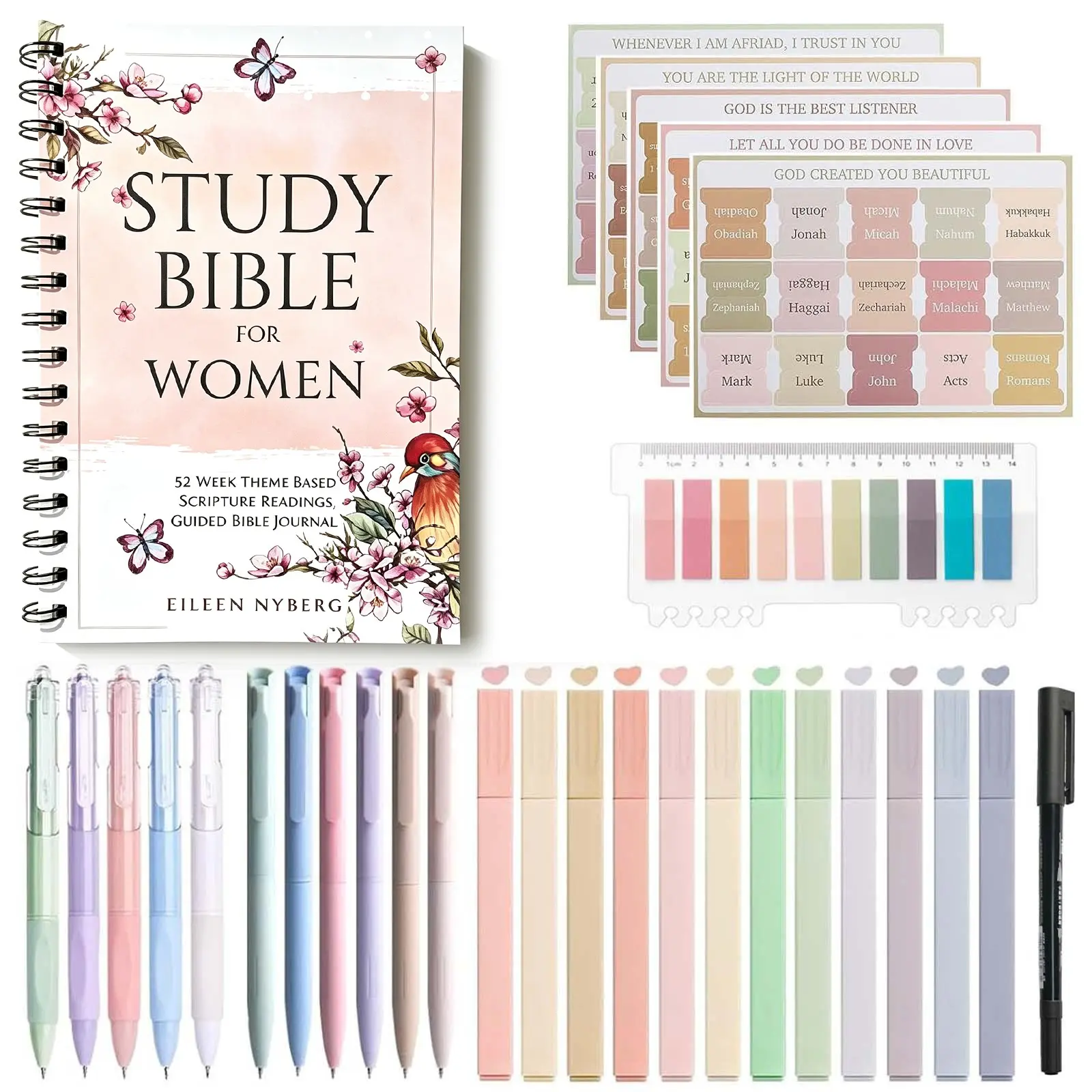 Bible Devotional Gift Set, Spiral-Coil Notebook with Bible Quotes, Guided Bible Study Journal with Pen and Tabs, Religious Gift for Church and Personal Use, Bible Study Supplies