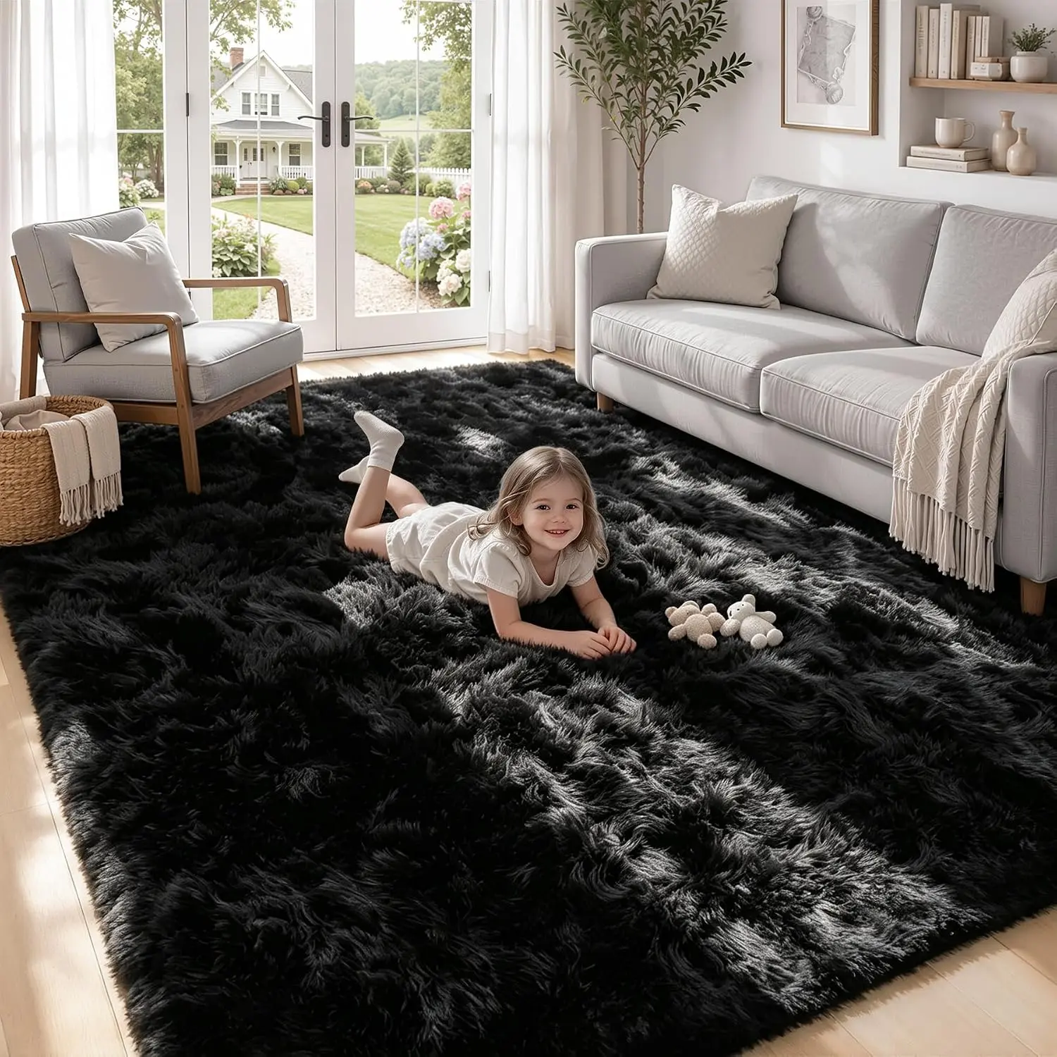 5x8 Area Rugs for Living Room: Soft Black  Rug Shag Washable Rug Plush Fuzzy Indoor Carpet for Bedroom  Playroom Girls Boys  Room (Black, 5'x8')