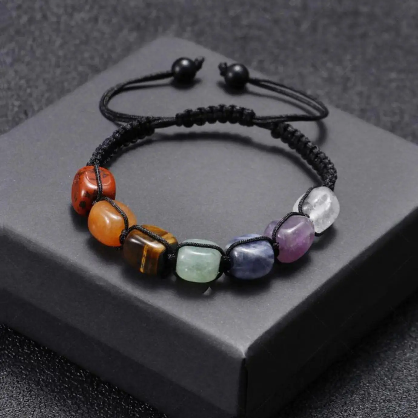 Unisex Seven Chakra Natural Stone Bracelet With Amethyst Bead, Adjustable Woven Cord Crystal Wrist Ornament, Natural Stone Decorative Accessory For Daily Matching, Meditation Use And Practical Casual Jewelry Gifts For Adult Men And Women