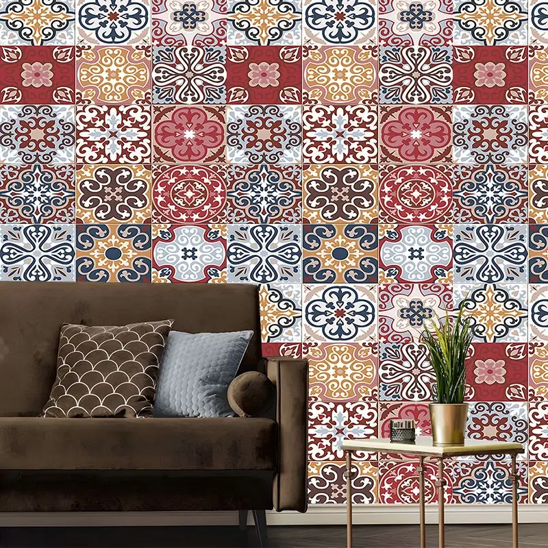 Color Moroccan Tile Peel And Stick Wallpaper,Boho Wallpaper Removable Self Adhesive Contact Paper for Bedroom, Aesthetic Wall Paper Roll, Ideal Gift for Boho Home Decor Lovers