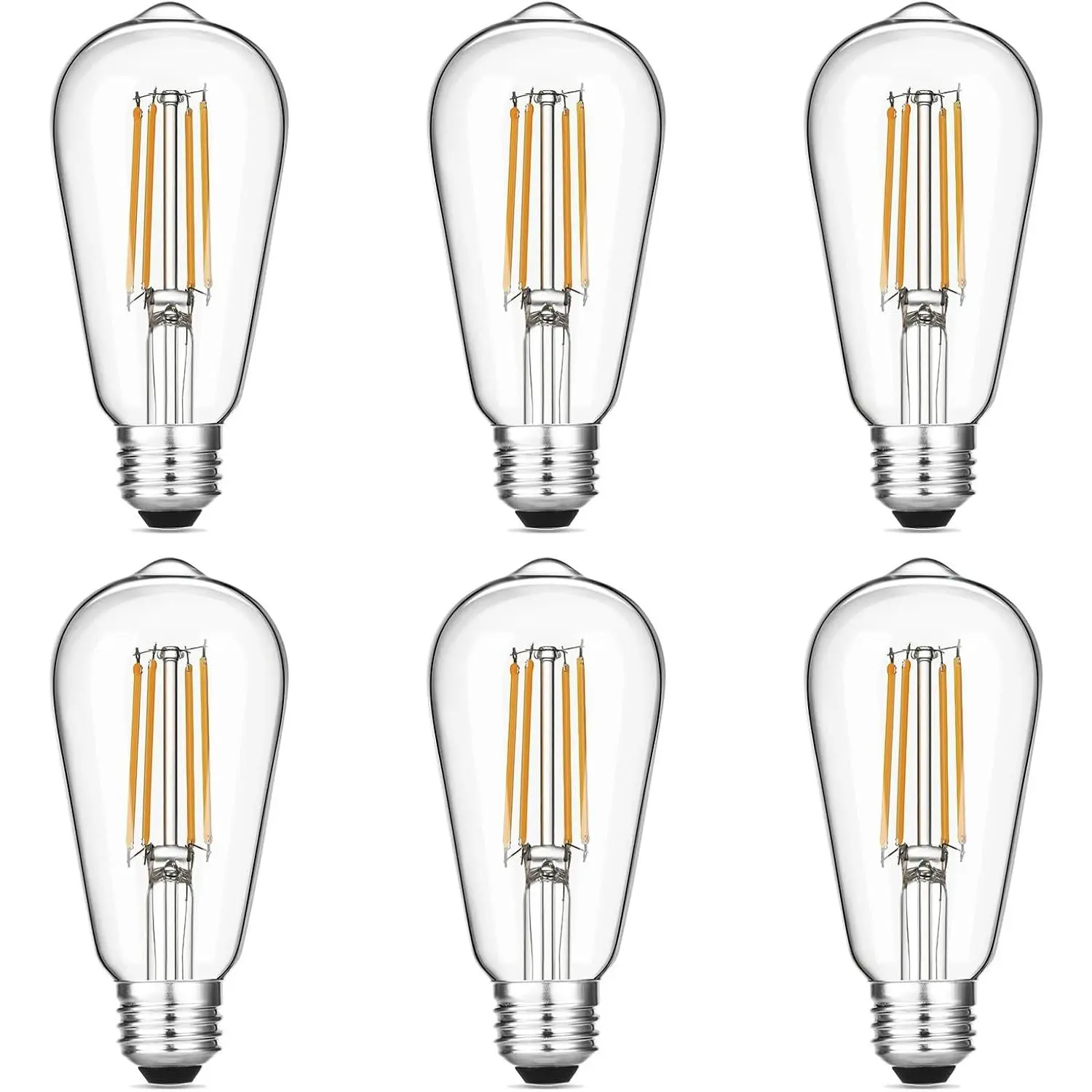 Vintage LED Edison Bulbs 6W, Equivalent 60W Incandescent, Warm White 2700K, ST58 Antique LED Filament Bulbs with 90+ CRI, E26 Medium Base,Dimmable, Clear Glass, Pack of 6