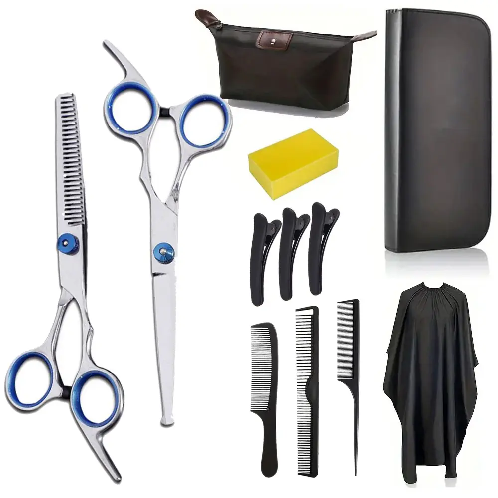 Complete Professional Haircut Kit with Scissors, Cape, Comb, Hair Clips, Salon Beauty Tools for Home DIY Haircuts