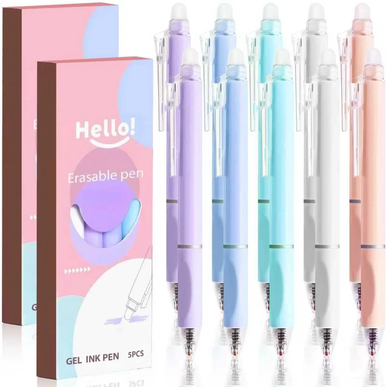 Stocking Stuffers 10 count Cute Erasable Gel Pens Retractable Erasable Pens 0.5mm Black Ink Smooth Writing Pen Aesthetic Pen for Women Men Office School Supplies