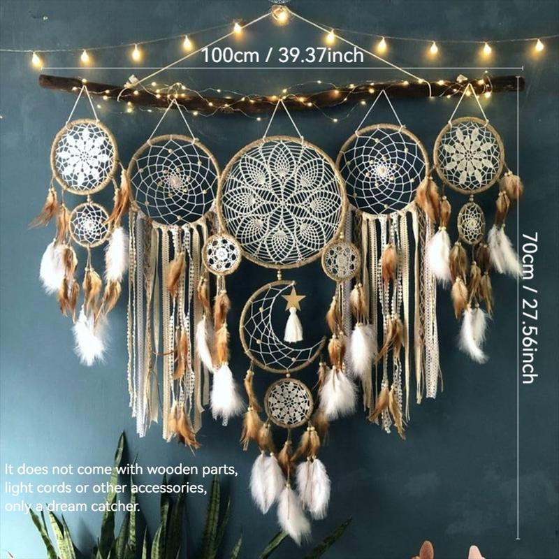 Boho Style Dream Catcher, 5 Counts/set Moon & Sun Feather Design Hanging Dream Catcher, Wall Hanging Decor, Art Wall Decoration for Home Living Room Bedroom
