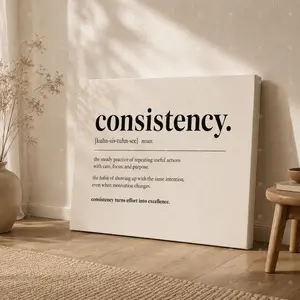 Minimalist Consistency Quote Canvas Wall Art, Motivational Typography Poster, Inspirational Definition Print for Home Office, Study Room, Bedroom, Living Room Decor, Unframed Canvas Poster or Framed Canvas Wrap