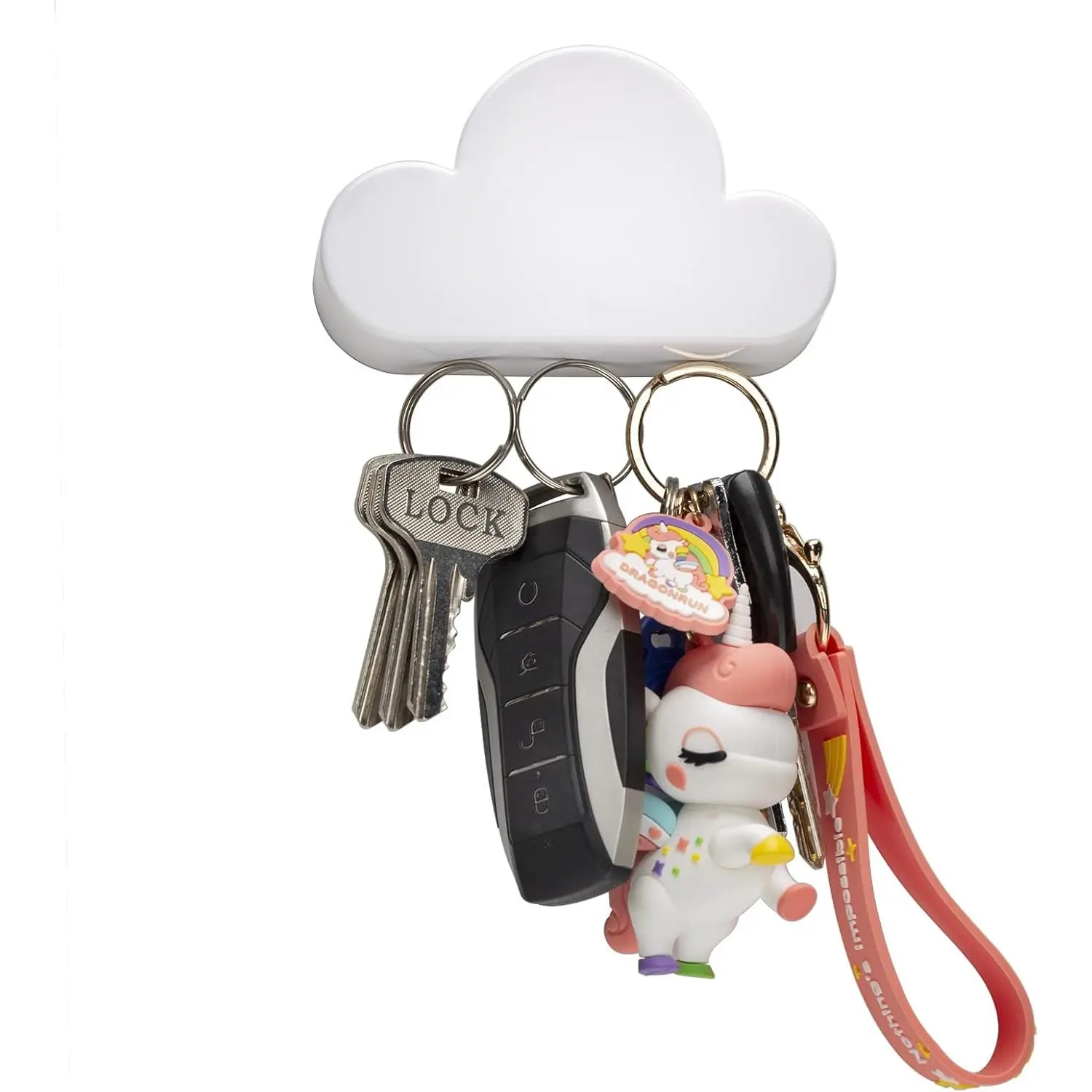 Magnetic Cloud Key Holder Wall Organizer Adhesive No-Drill Mount, Powerful White Magnetic Key Hanger for Secure Keychain & Loose Key Storage in Entryway, Kitchen, Bedroom & Bathroom Decor