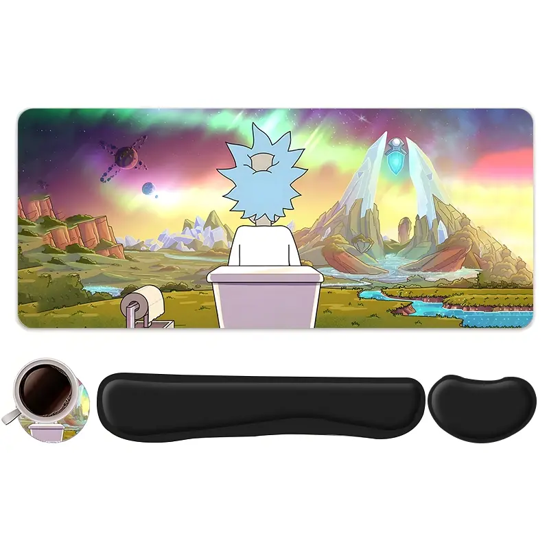 4pcs Funny Cartoon Design Mouse Pad + Keyboard Wrist Rest + Ergonomic Mouse Pad + Coaster Set For Desktop Decoration, Office Accessories Set Ergonomic Wrist Support, Computer Mat Mouse Pad Coaster Suitable For Home Office Gaming