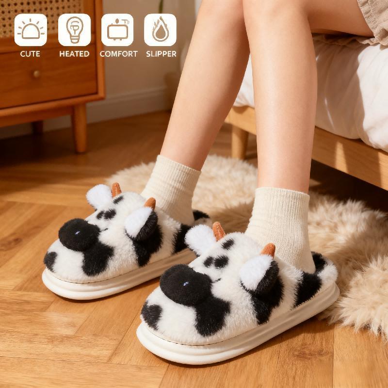 Fashionable Adorable Couples Cow Slippers for Men Women - Thickened Sole Warm Anti-Slip Deodorant Home Outdoor Shoes