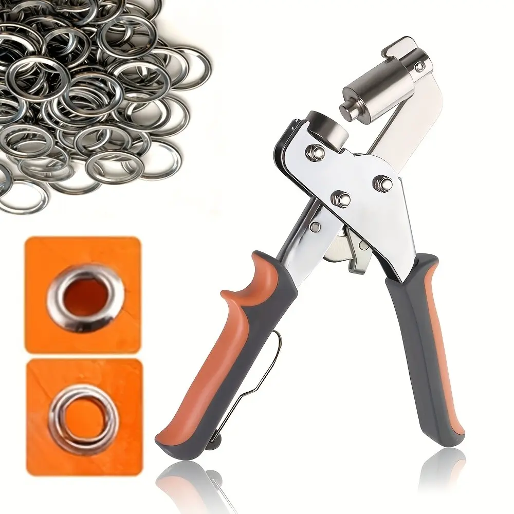 Basic Eyelet Punching Tool Set, 3/8 Inch Eyelets, Leather Canvas Punching Pliers Kit, 200 Pieces, DIY Waterproof Projects, Sewing & Craft Tools
