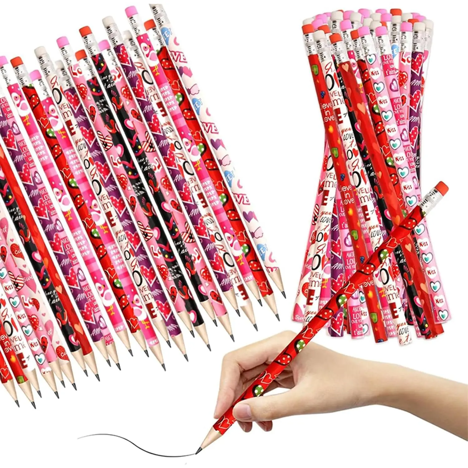 72 count Valentine's Day Pencils, Party Favors Wooden Pencils,Heart Shape Color Pencils with Erasers for Party Favor Gifts and  Giveaways Rewards School Supplies  Exchange Gifts