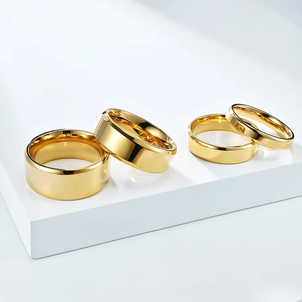 Polished Plain Stainless Steel Wedding Band Ring, 3 Colors Golden/Steel/Black, 4mm/6mm/8mm/10mm Width Minimalist Couple Ring | A Perfect Gift Choice