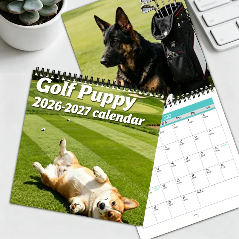2026-2027 Golf Puppies Wall Calendar - 18-Month Thick Coated Paper Spiral Binding, Includes Cute Puppy Photos, 8.2 x 8.2 Inches Monthly Planner, Perfect for Home/Office - An Ideal Christmas Gift for Dog Lovers