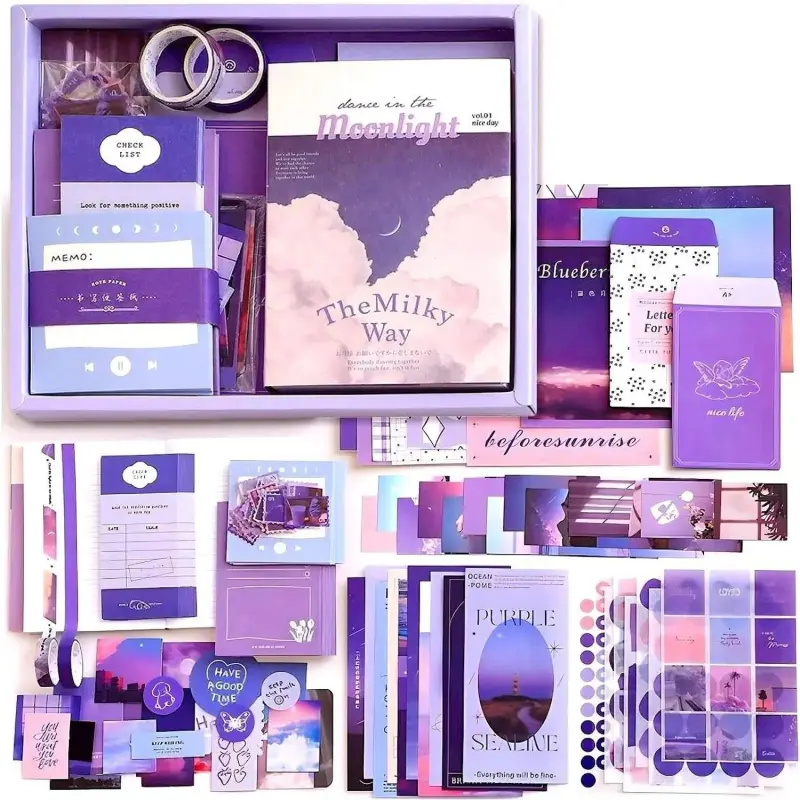 348 count Aesthetic Scrapbook Kit with A6 Grid Notebook,  Junk Journals, DIY  Journaling Kit for Teen Girl Women (Moonlight)