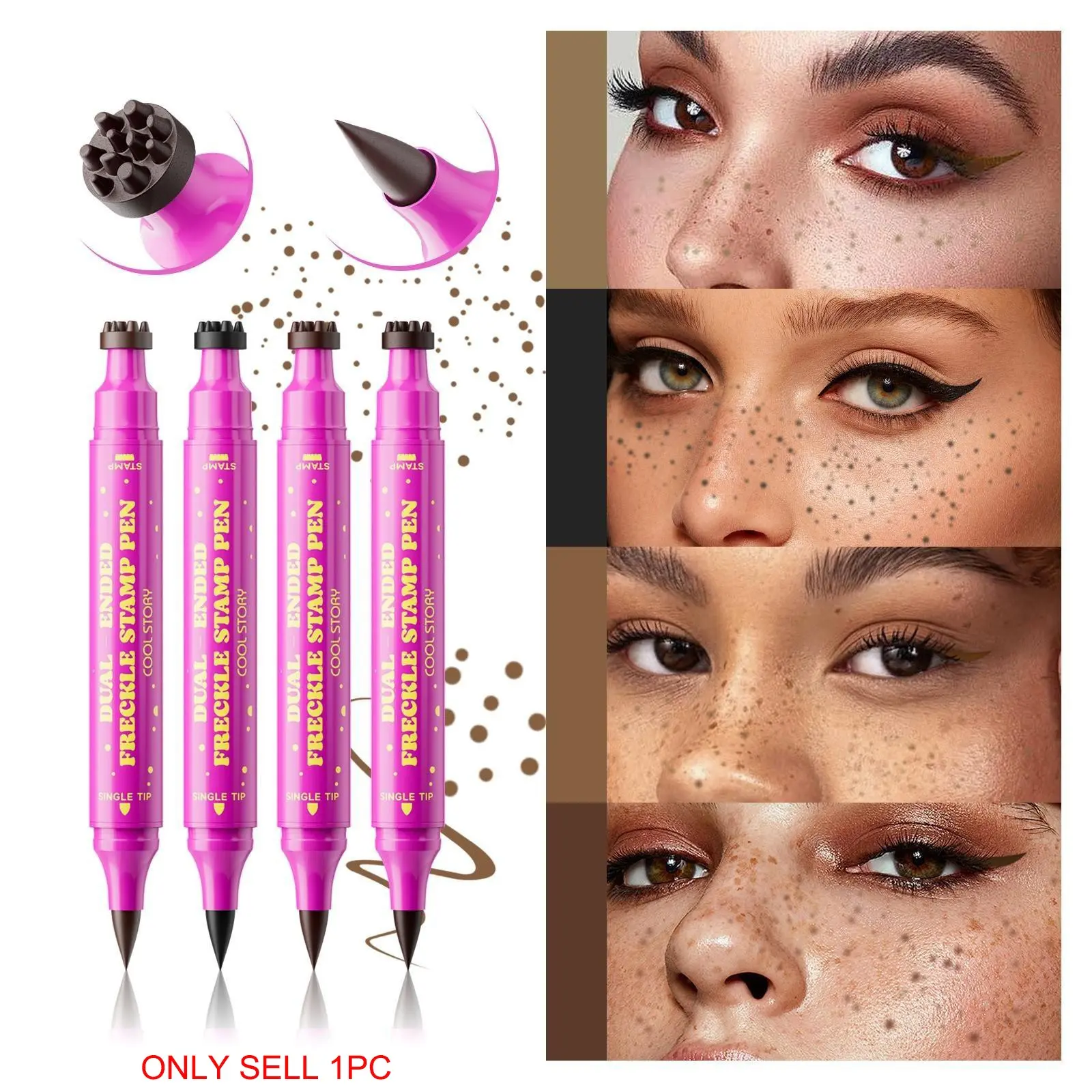 Natural Freckle Eyeliner Pen 2n1 Dual-Ended, Quick-Dry Waterproof, 4 Colors, Easy Application, Long-Lasting, Gentle Formula, Ideal for Summer Makeup