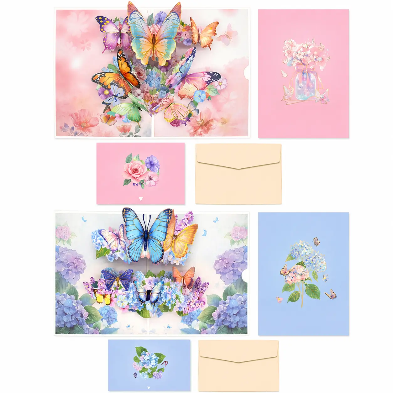 Free 5 Colorful Gel Pens, 2 Pack Butterfly 3D Pop‑Up Greeting Cards, Floral Pop‑up Note Cards with Envelopes & Message Cards for Birthday Thank You All Occasions