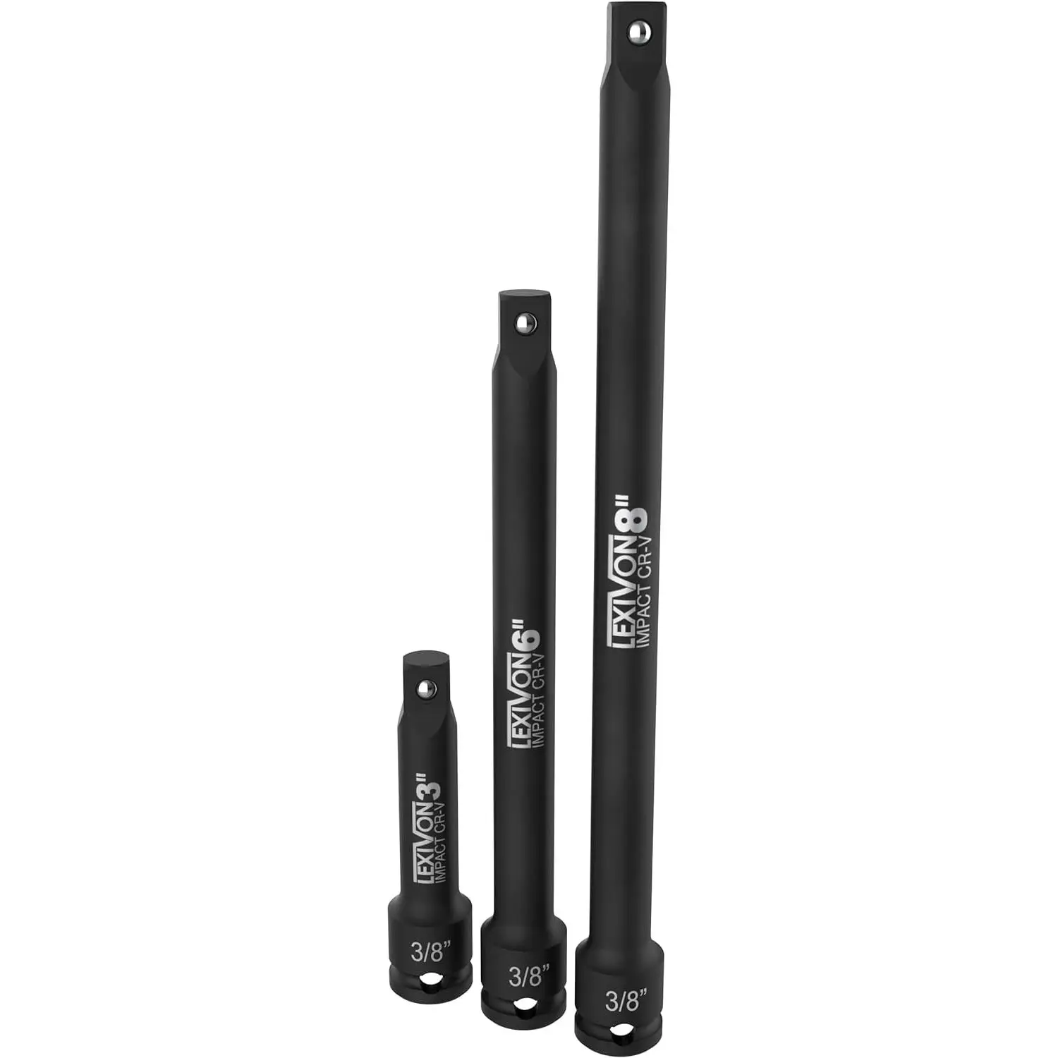 Driver Extension Bar Set, 3/8" Drive | 3- 3" 6" & 8" Long, Organized In A Tray | Hardened and Heat Treated Chrome Vanadium Steel (LX-114)