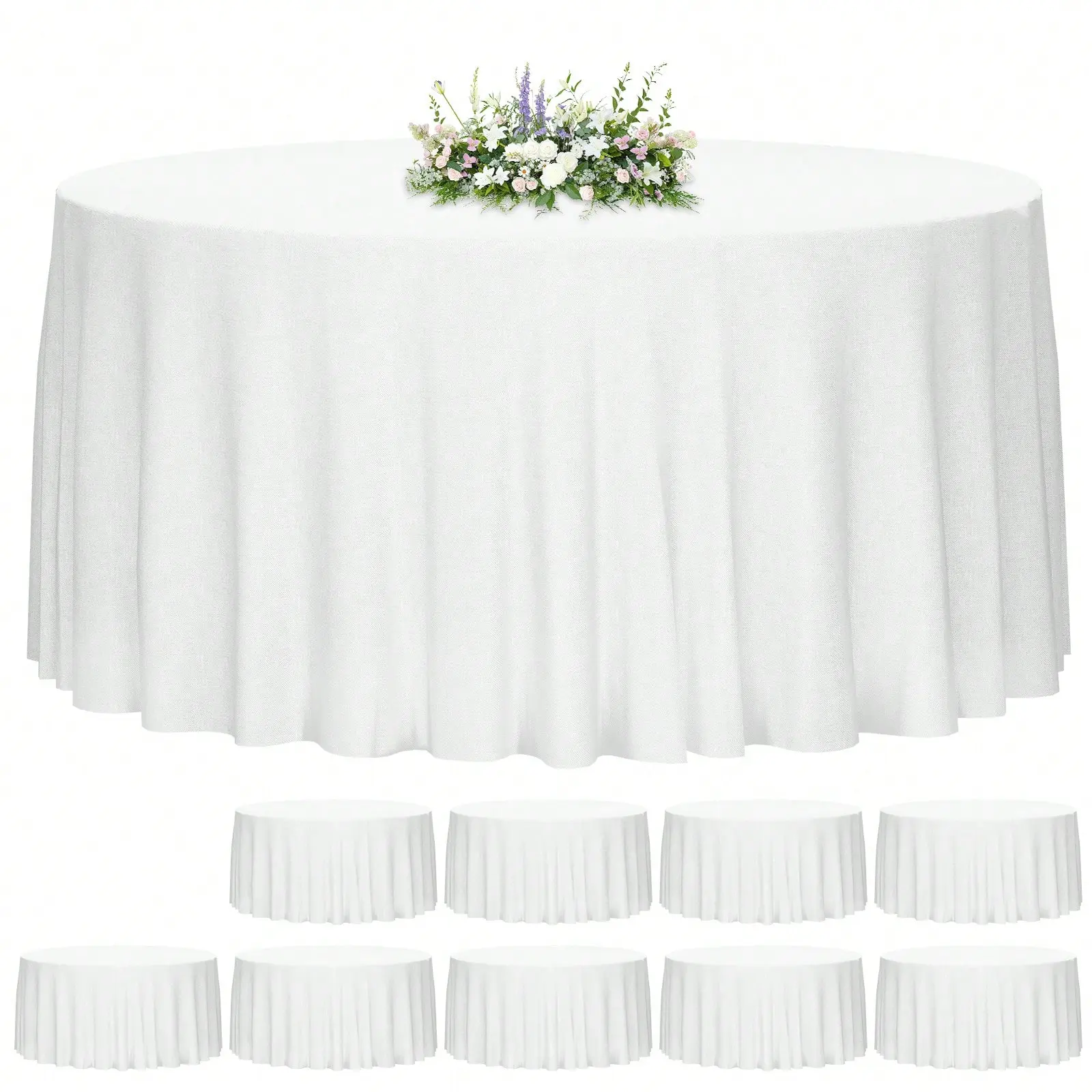 10pcs Round Tablecloths 90/120 Inch, Circle Bulk Linen Polyester Fabric Washable Table Cloth Cover For Wedding Reception Banquet Birthday Party Buffet Restaurant