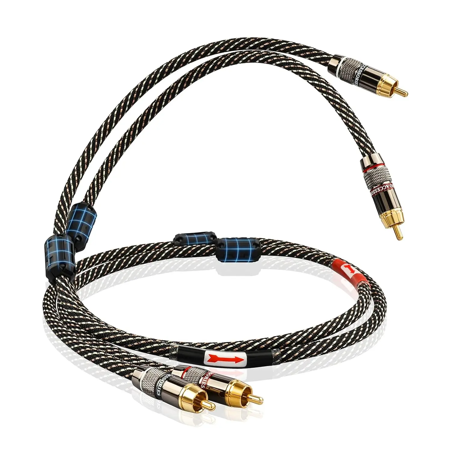 Audiophile HiFi 3.28ft Audio  Cables - 2RCA Male to Male,15 AWG,4N OFC Core,24K -Plated Plugs,with Nylon Braid,Subwoofer ,Compatible with Amplifier,CD Player,Turntable(3.28ft/1m)