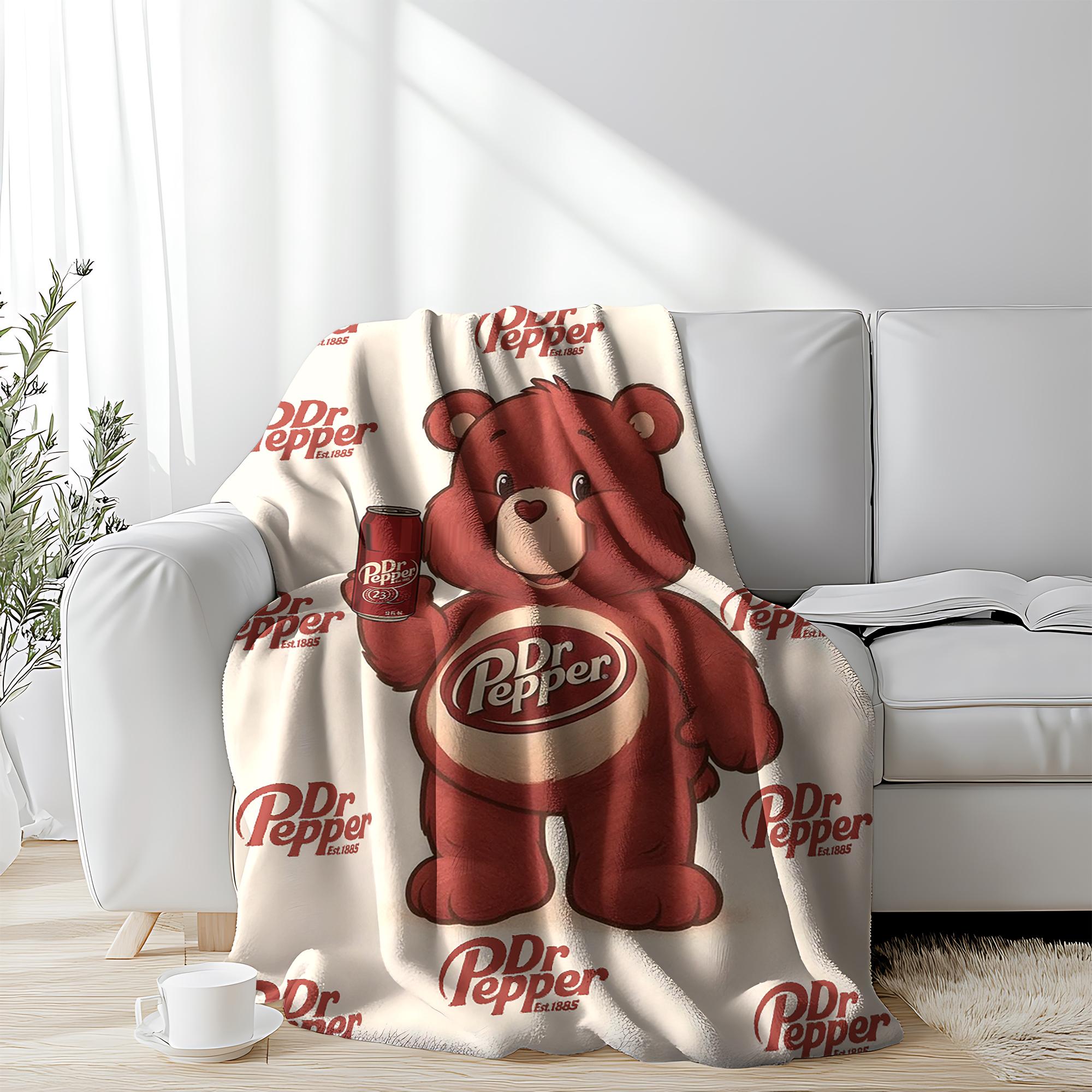 Dr Pepper Funny Bear Flannel Blanket Soft and Warm cozy blanket soft fluffy lightweight reversible fluffy blanket soft fleece blanket decorative giftable