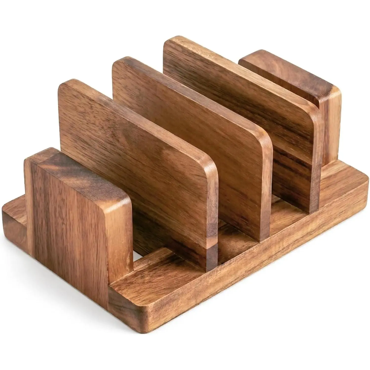 Acacia Wood Cutting Board Holder, 4-Slot Cutting Boards Organizer Storage Rack for Countertop, Wooden Stand for Cutting Boards, Pots, Pans, Lids & Trays| Ideal Housewarming Gift